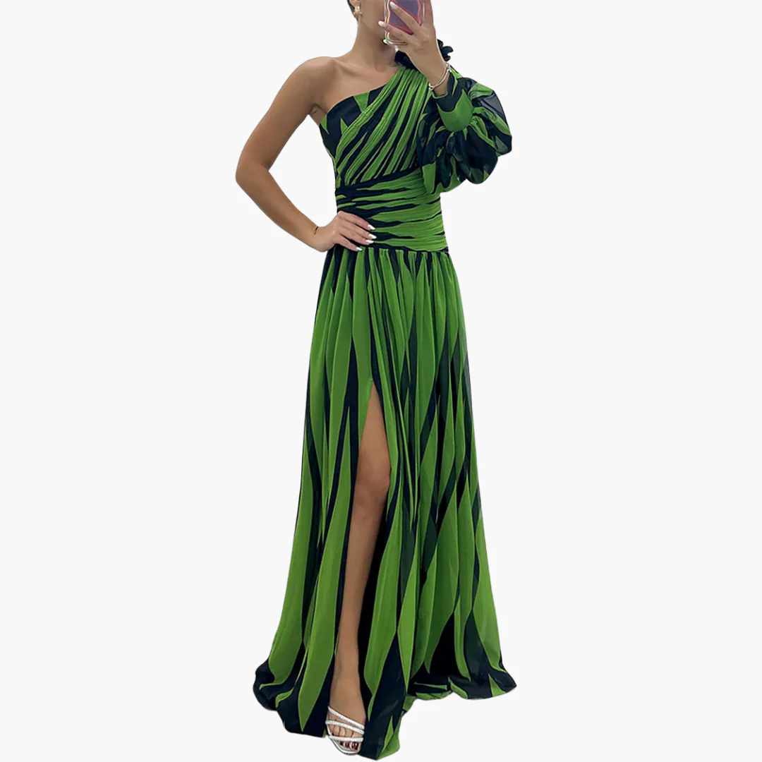 Gestreiftes One-Shoulder - Damen Maxikleid mit Schlitz elegant - Image 5