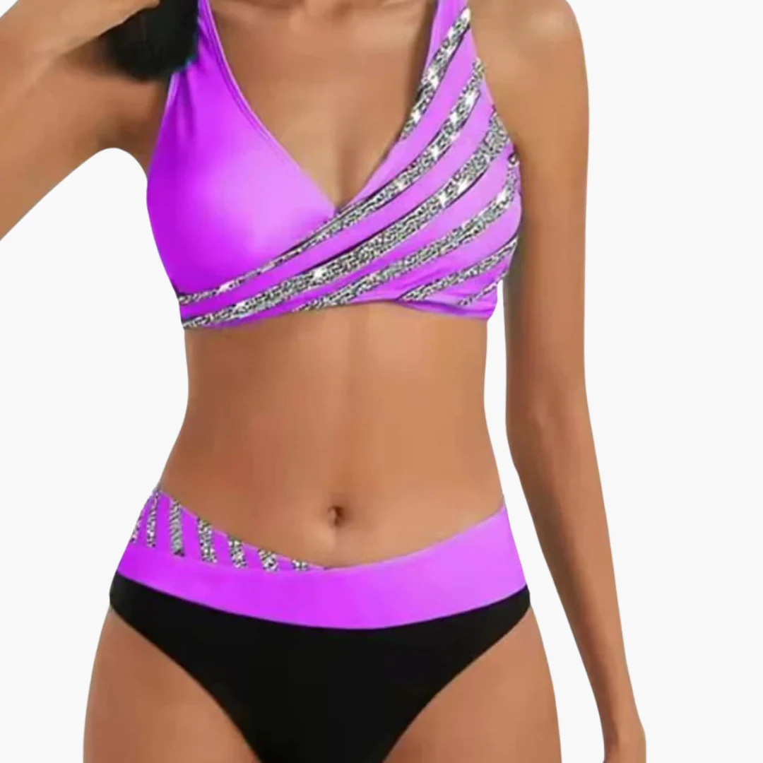 Glitzer Streifen Bikini - mit Damen High-Waist Schnitt - Image 4