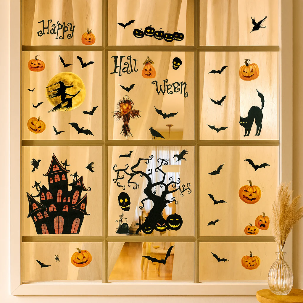 Gloomora | Halloween-Fensteraufkleber-Set mit Fledermäusen und Skeletten - Image 3
