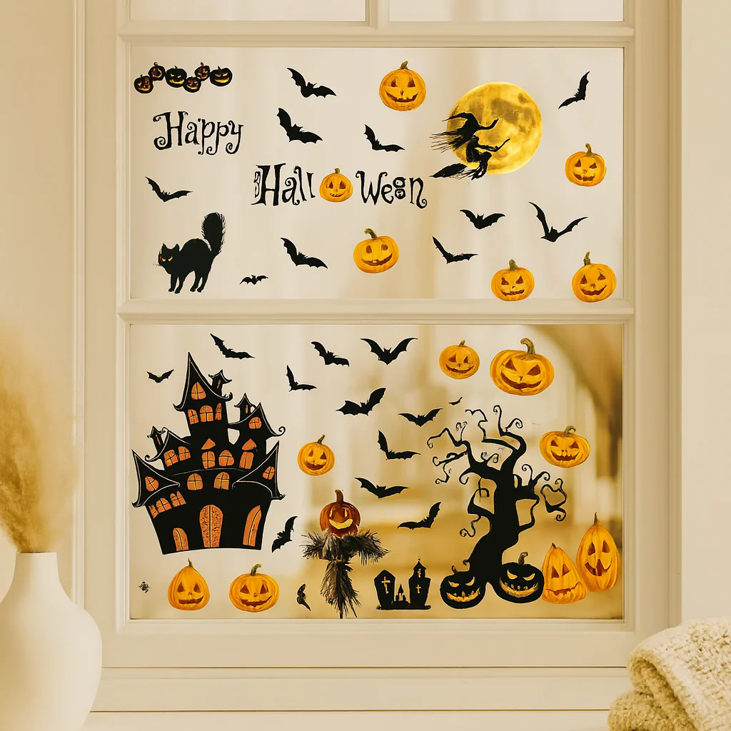 Gloomora | Halloween-Fensteraufkleber-Set mit Fledermäusen und Skeletten - Image 4
