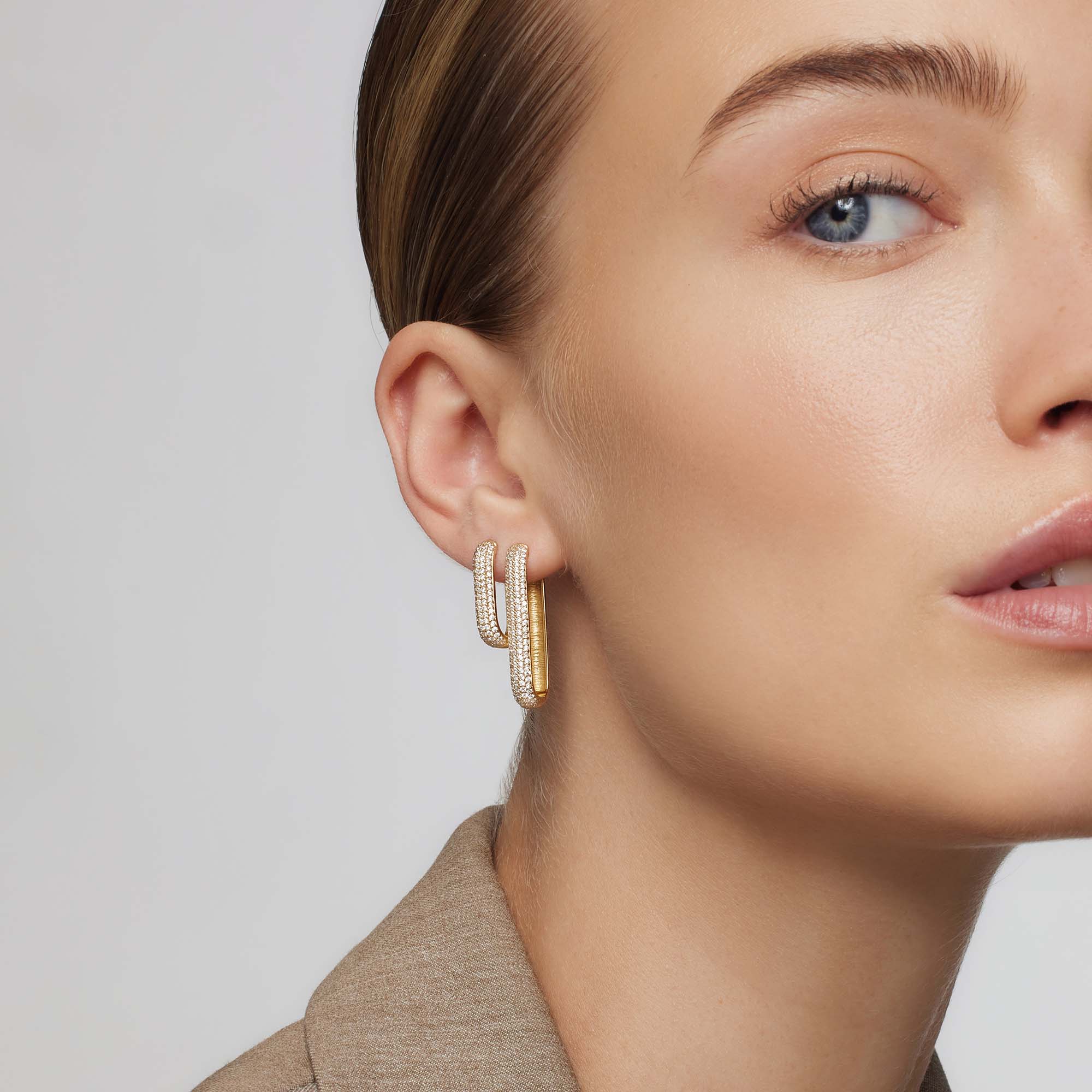Gold Icon Pavé Hoop Earrings - Image 4