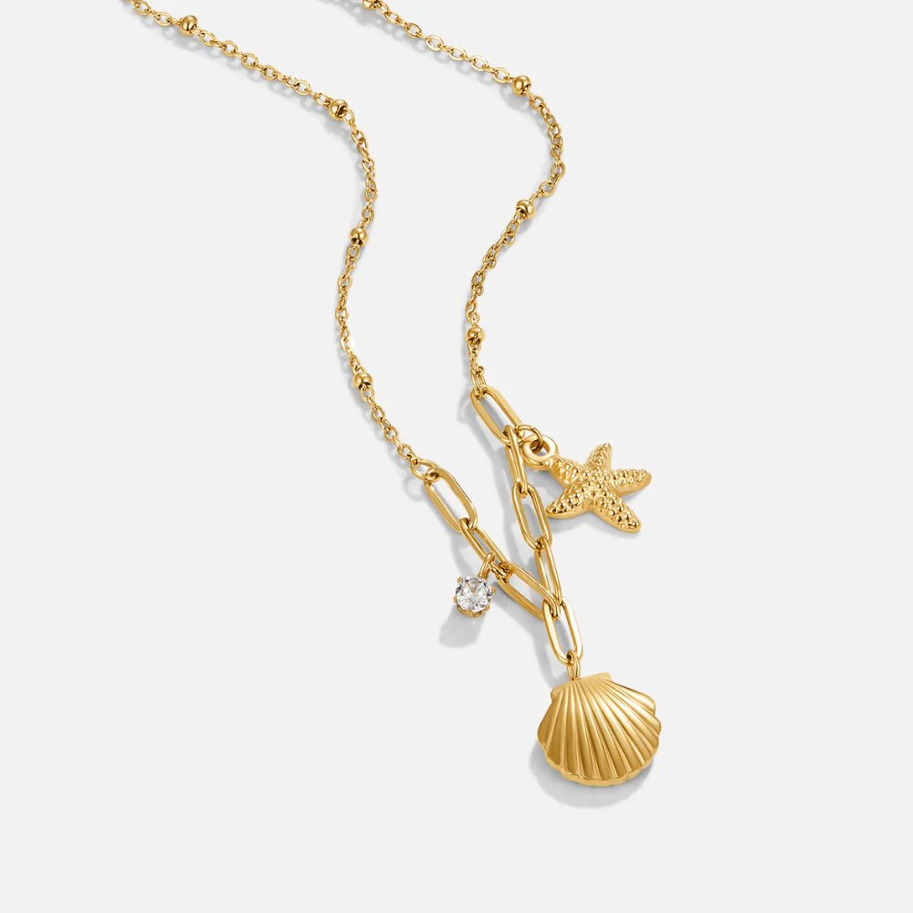 Goldene Muschel & Seestern Halskette
