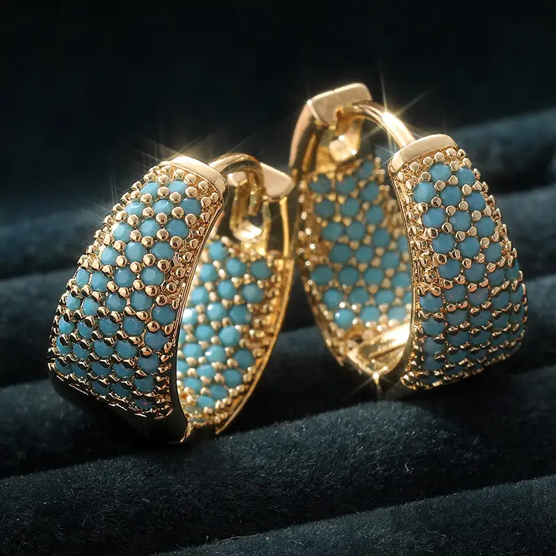 Goldene Türkisperlen-Hoops Ohrringe | Gold