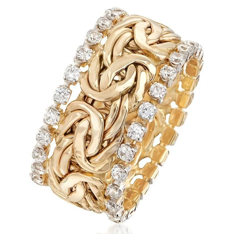 Goldener geflochtener Ring mit Zirkonia