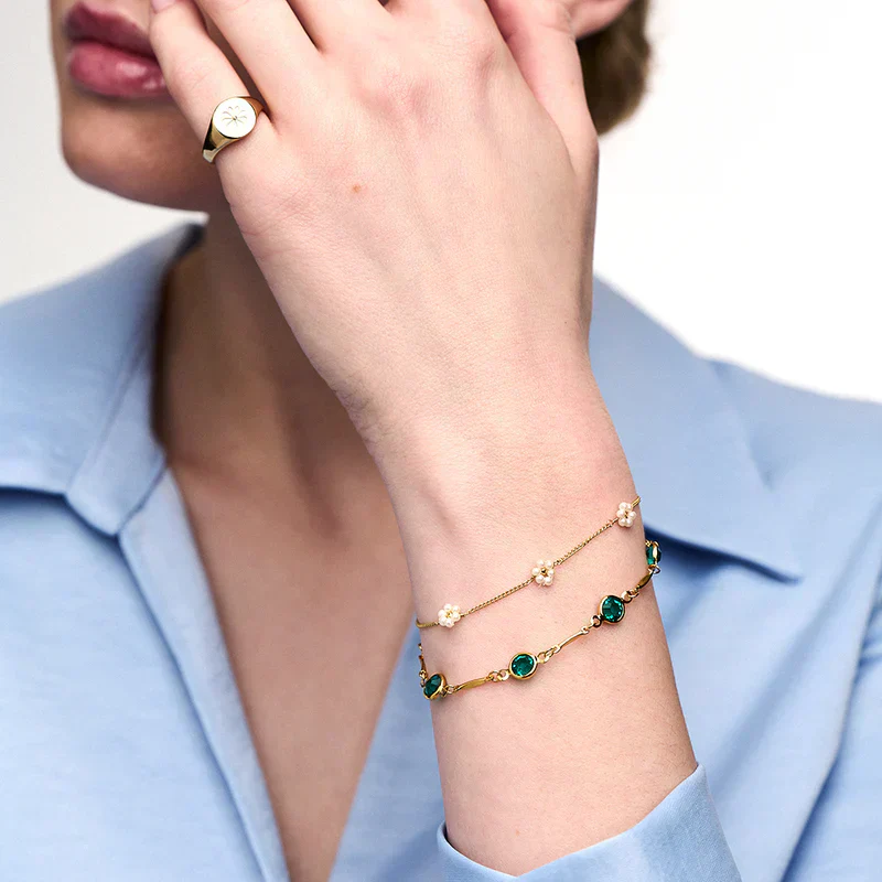 Goldenes Armband mit Smaragd-Link-Kette - Image 3