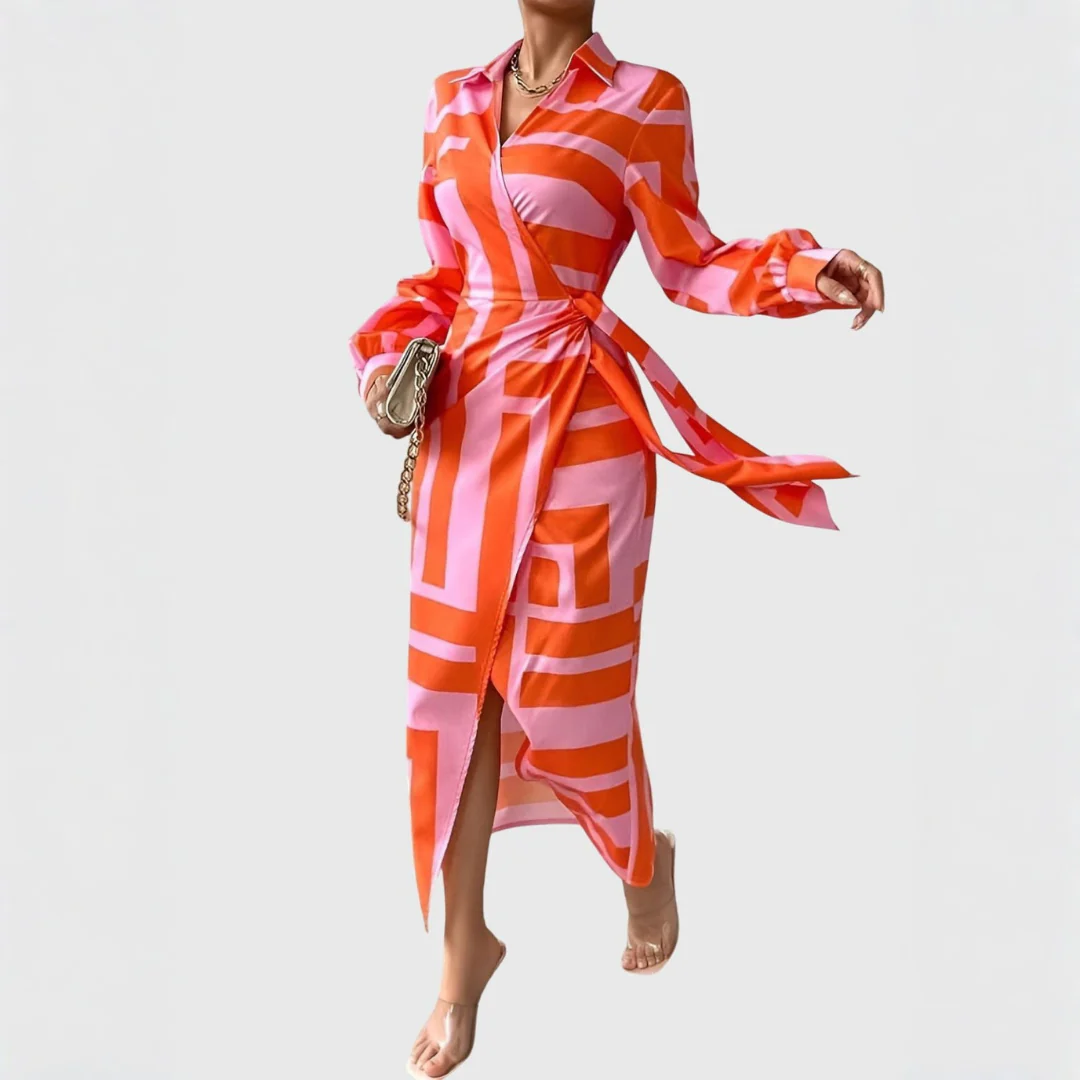 Gudrun | Damen Gestreiftes Wickel Midi Kleid - Image 3