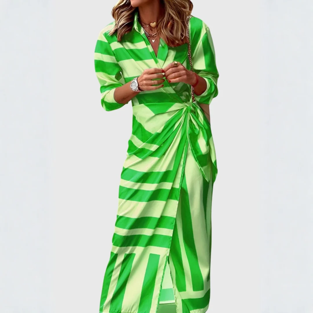 Gudrun | Damen Gestreiftes Wickel Midi Kleid - Image 4