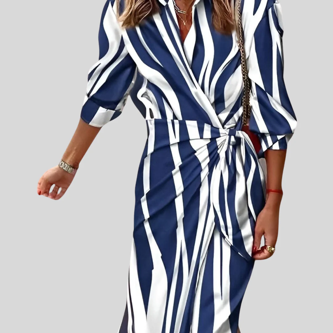 Gudrun | Damen Gestreiftes Wickel Midi Kleid - Image 5