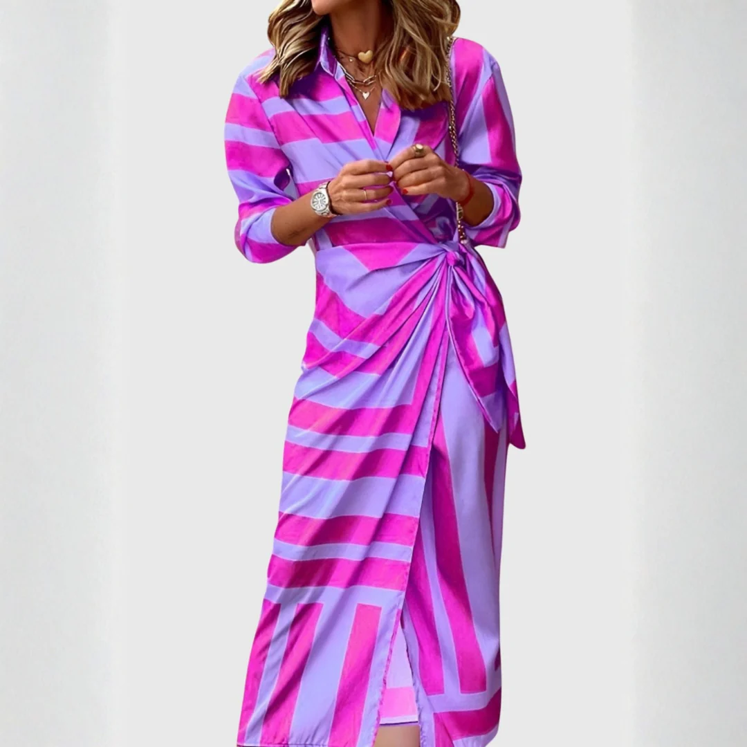 Gudrun | Damen Gestreiftes Wickel Midi Kleid - Image 7