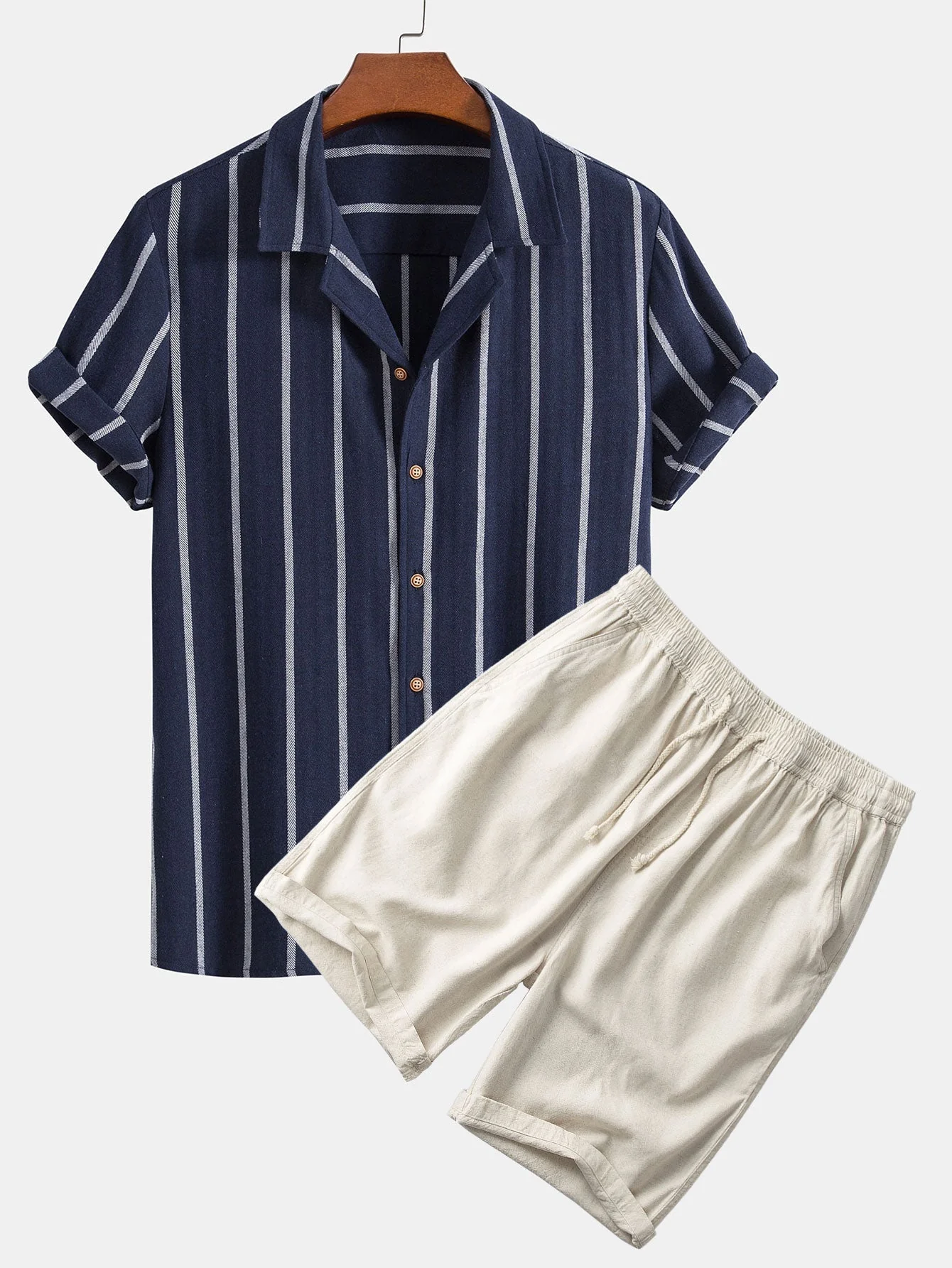 Gustav Gestreiftes Kurzarmhemd mit Shorts Set - Image 5