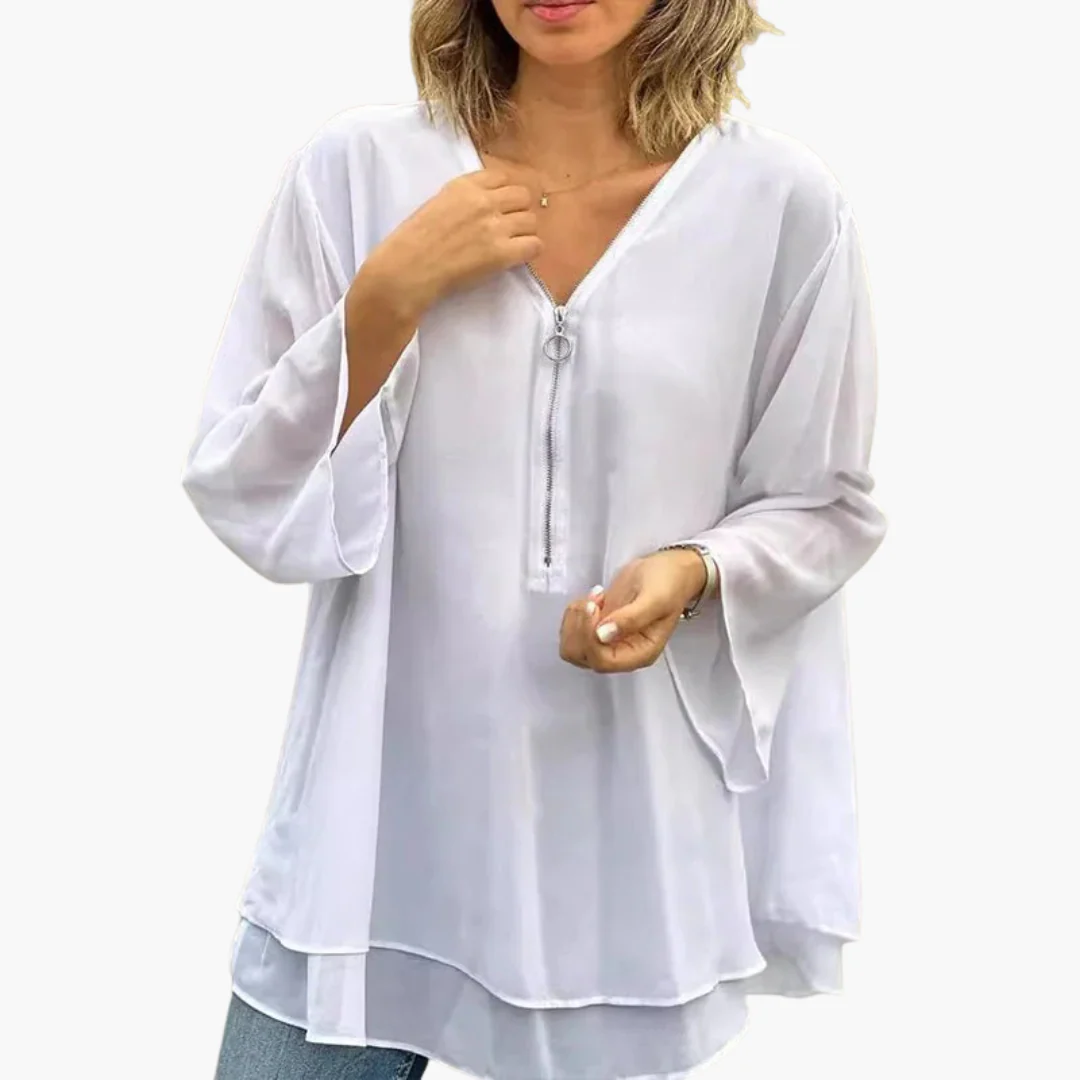 Halb-Zip Langarmshirt - Damen V-Ausschnitt Oberteil Casual - Image 4