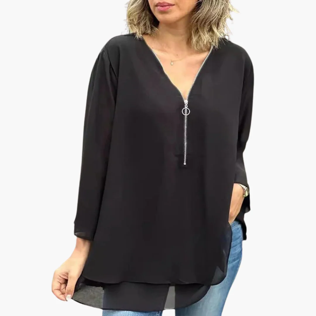 Halb-Zip Langarmshirt - Damen V-Ausschnitt Oberteil Casual - Image 5