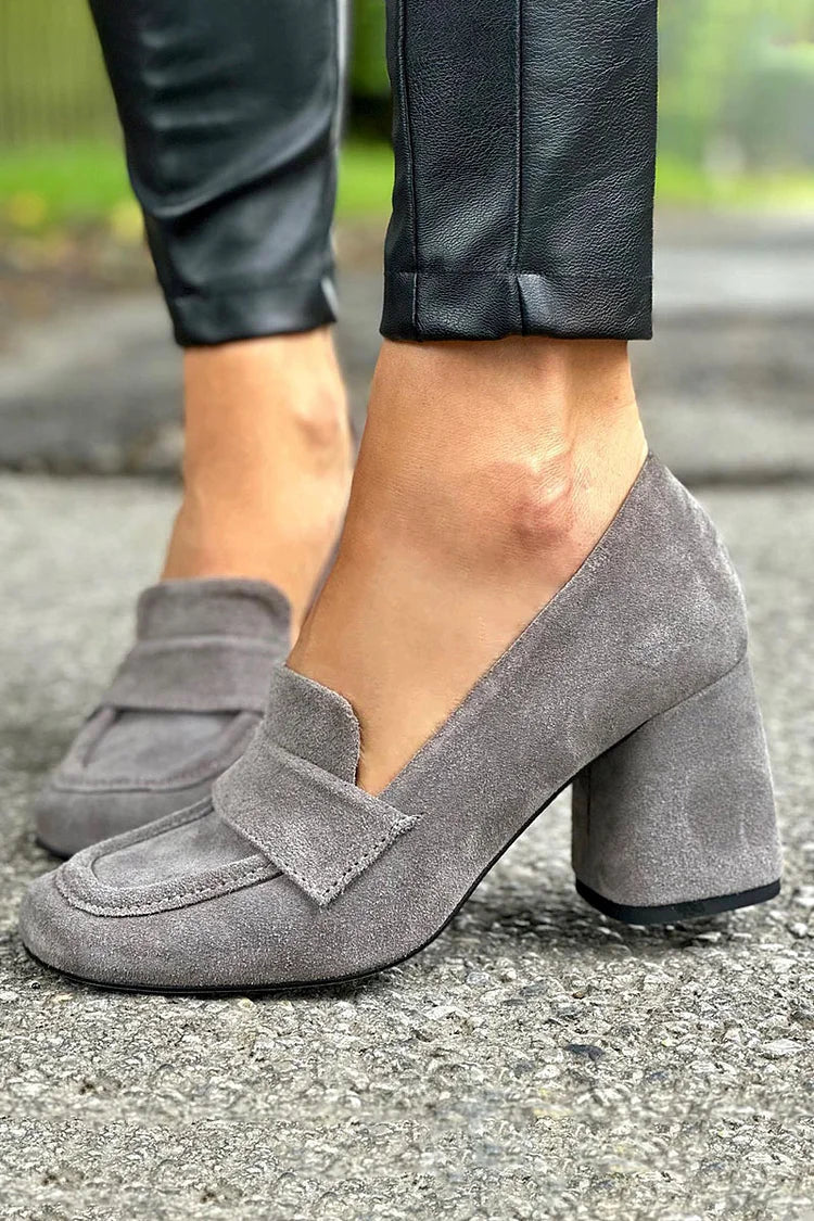Halelina - Retro Loafers aus Wildleder mit quadratischer Toe und dickem Absatz - Image 2