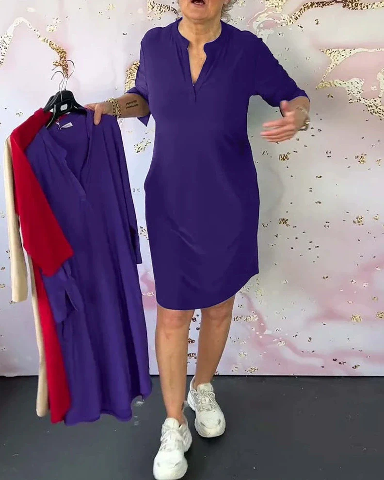 Hanneke - Einfarbiges Kleid mit V-Ausschnitt - Image 7