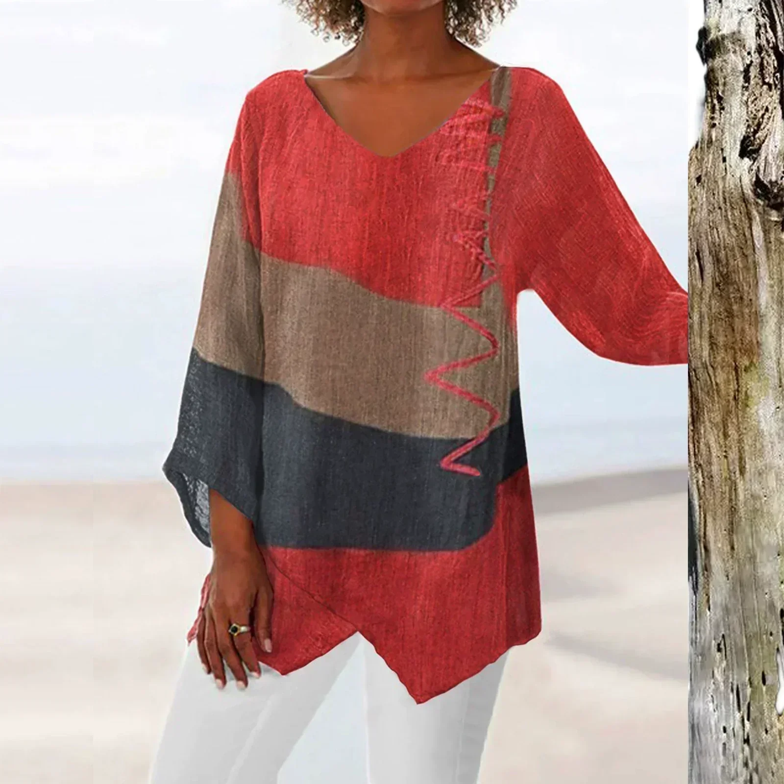 Helena | Künstlerisches Longshirt mit V-Ausschnitt