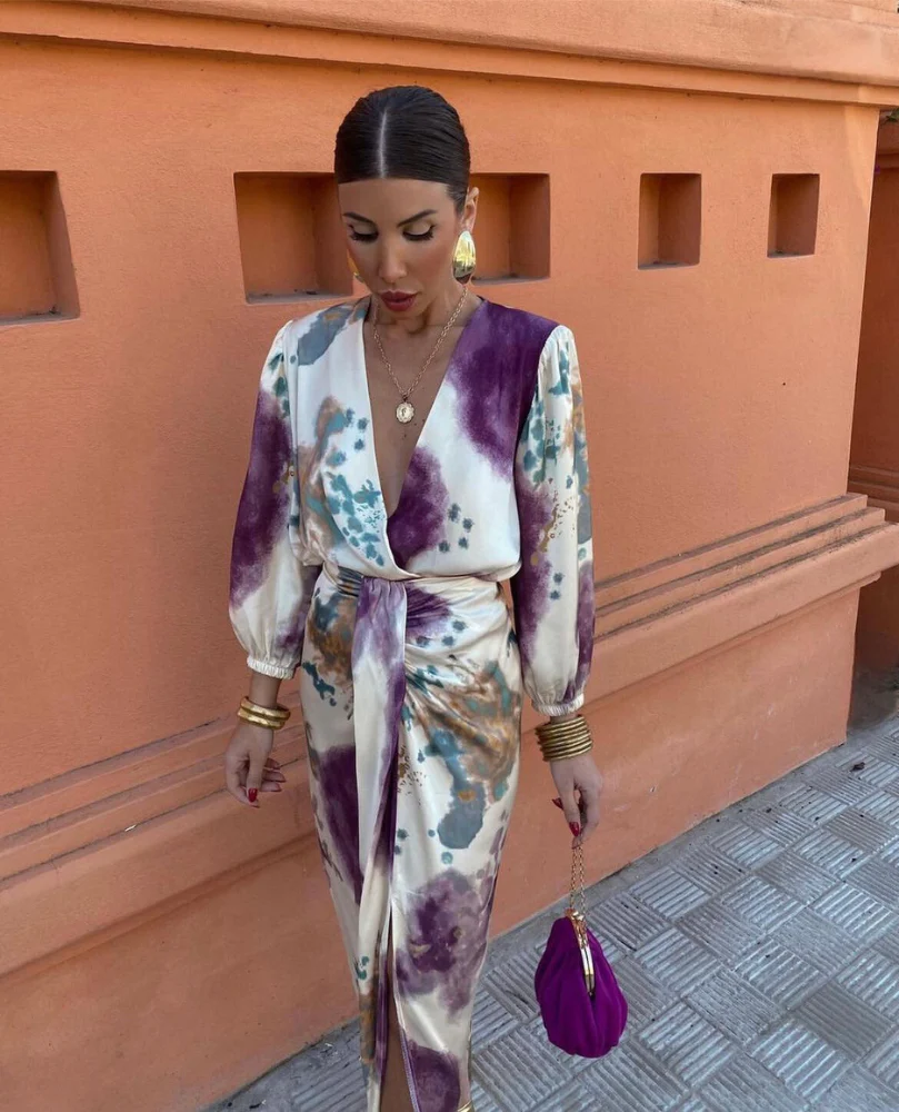 HERMINA - KLEID MIT LANGE ÄRMEL UND WICKELDESIGN - Image 2