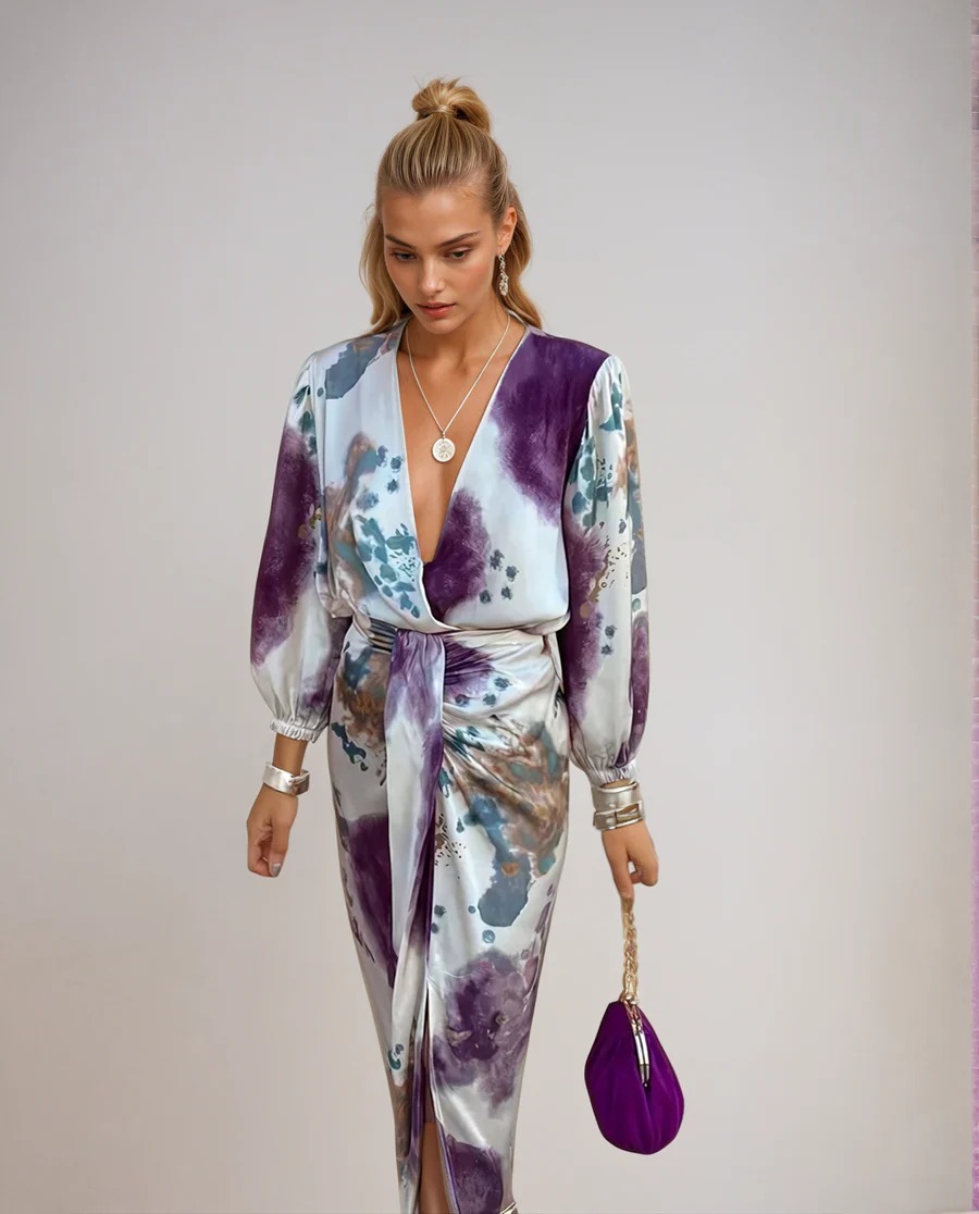 HERMINA - KLEID MIT LANGE ÄRMEL UND WICKELDESIGN - Image 5