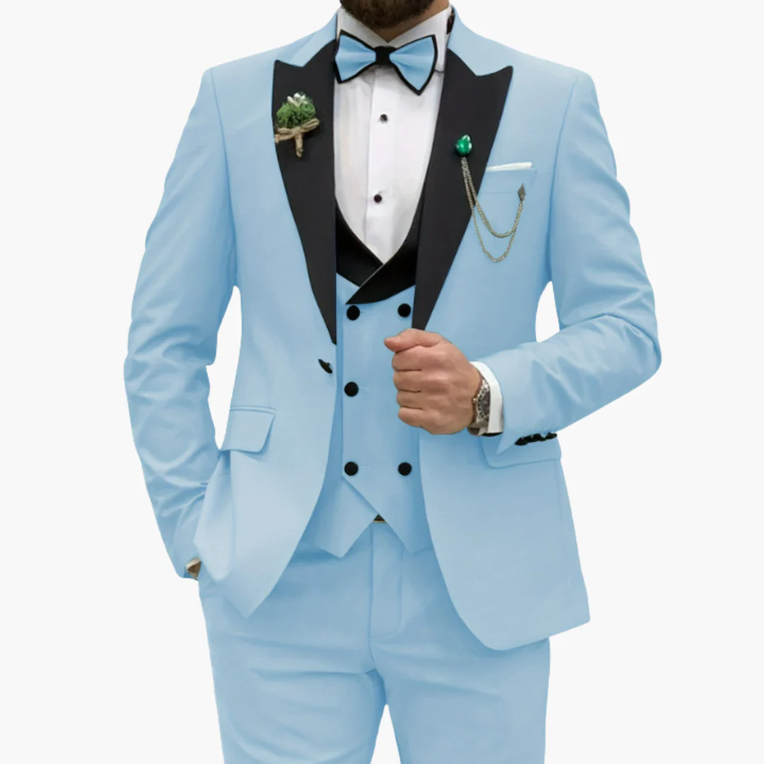 Herren Anzug dreiteilig mit Slim Fit und Kontrastrevers - Image 8