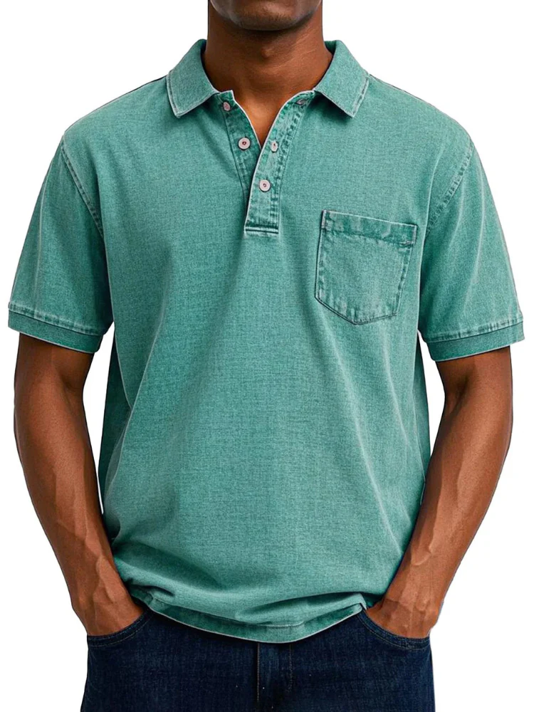 Herren bequemes Denim-Poloshirt | Kurzarm