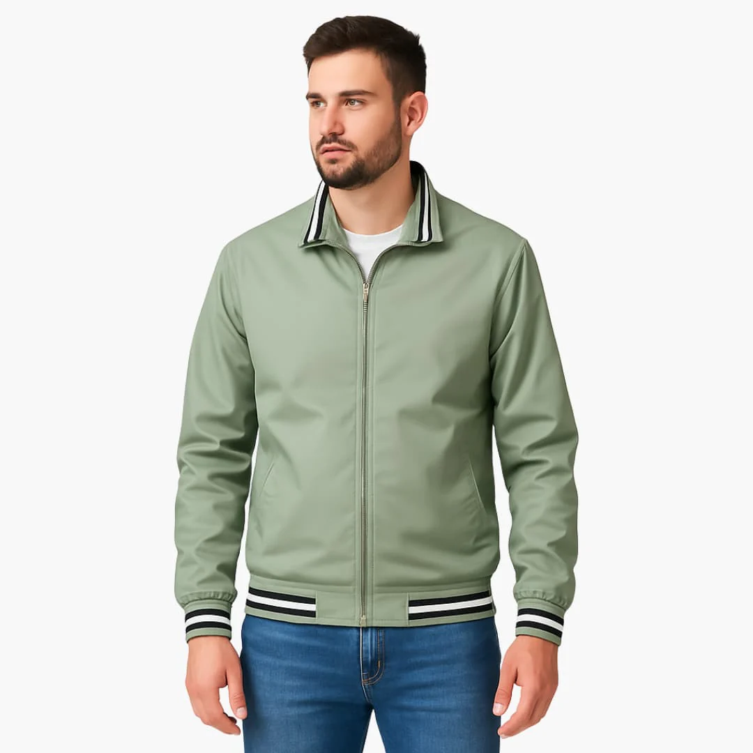 Herren Bomberjacke mit Reißverschluss und gestreiftem Saum - Image 4