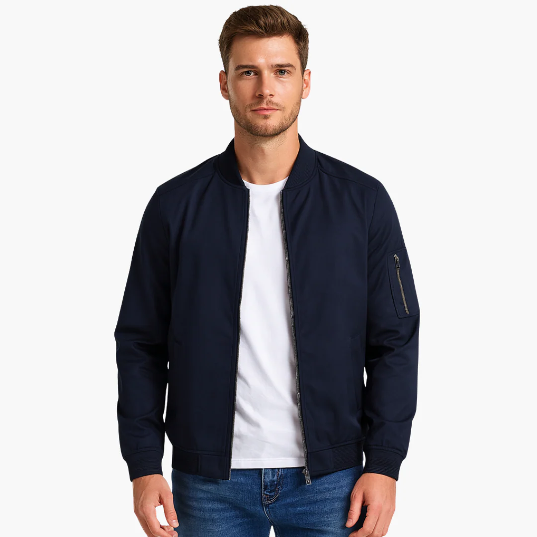 Herren Bomberjacke mit Reißverschluss vorne und geripptem Abschluss - Image 2