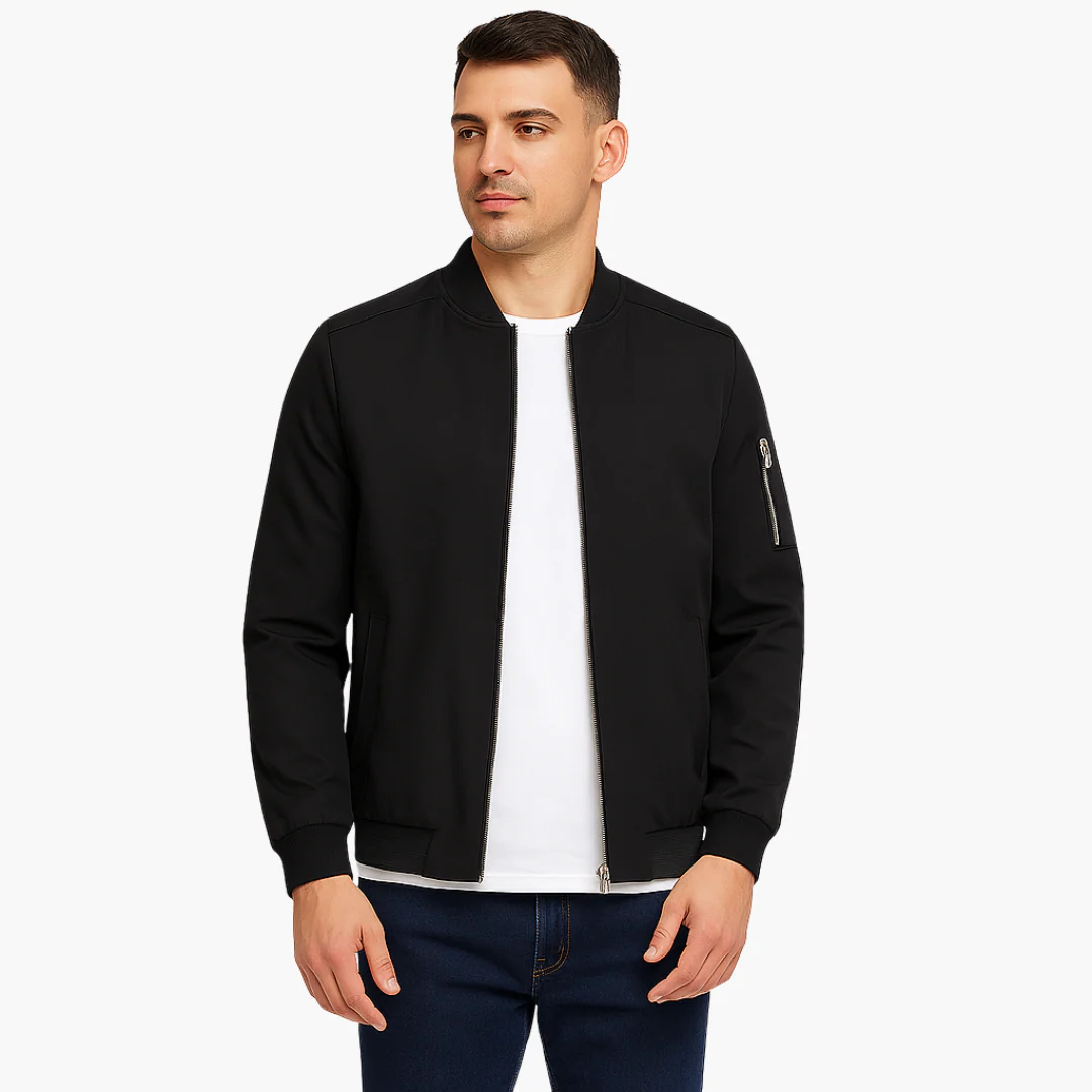 Herren Bomberjacke mit Reißverschluss vorne und geripptem Abschluss - Image 5