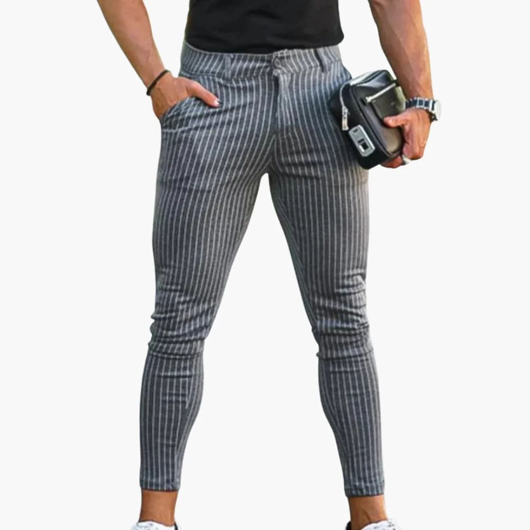 Herren Chinohose mit Stretchbund und gestreiftem Sommerstoff