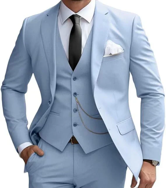 Herren dreiteiliger Anzug mit Revers Weste und flacher Hose