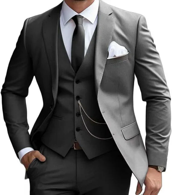 Herren dreiteiliger Anzug mit Revers Weste und flacher Hose - Image 2