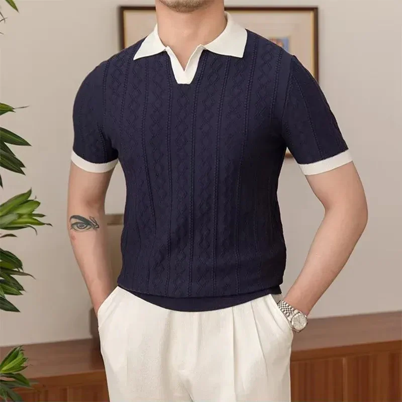 Herren elegantes Jacquard-Poloshirt | Kurzarm