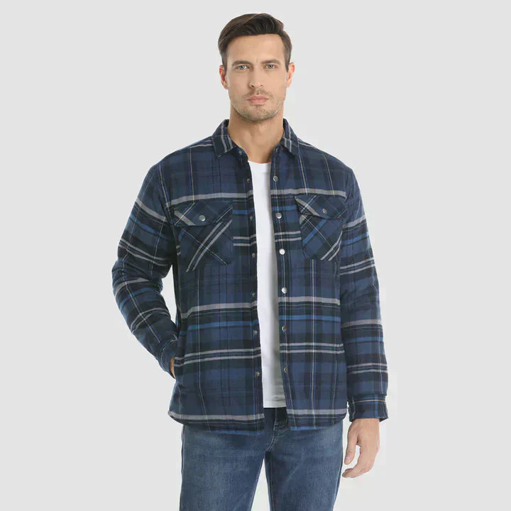 Herren Flanell Hemd Jacke lange Ärmel gesteppt gefüttert Plaid Mantel Button Down dicke Outwear für Winter - Image 6