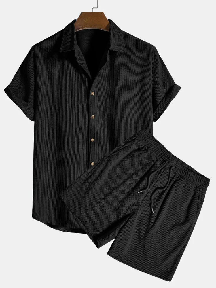 Herren geripptes Kurzarmhemd- und Shorts-Set | Moderner