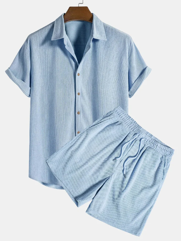 Herren geripptes Kurzarmhemd- und Shorts-Set | Moderner - Image 3