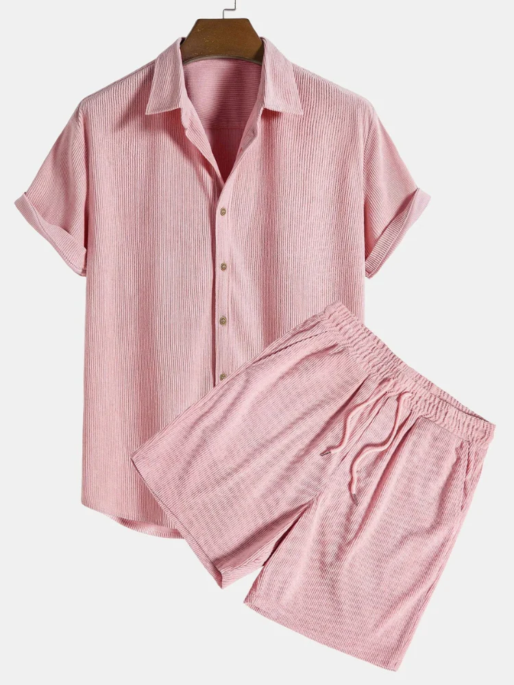 Herren geripptes Kurzarmhemd- und Shorts-Set | Moderner - Image 4
