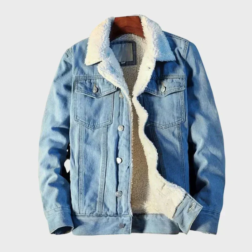 Herren Jeansjacke mit Knopfverschluss und Fleecefutter