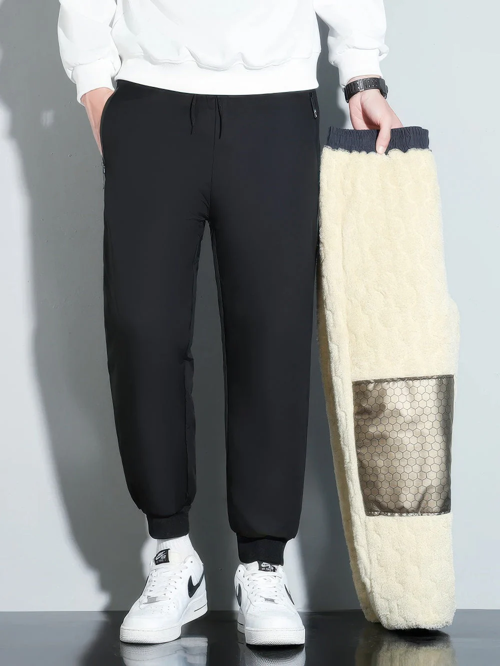 Herren Jogginghose Fleece Warm Winddicht Sporthose für Aktive