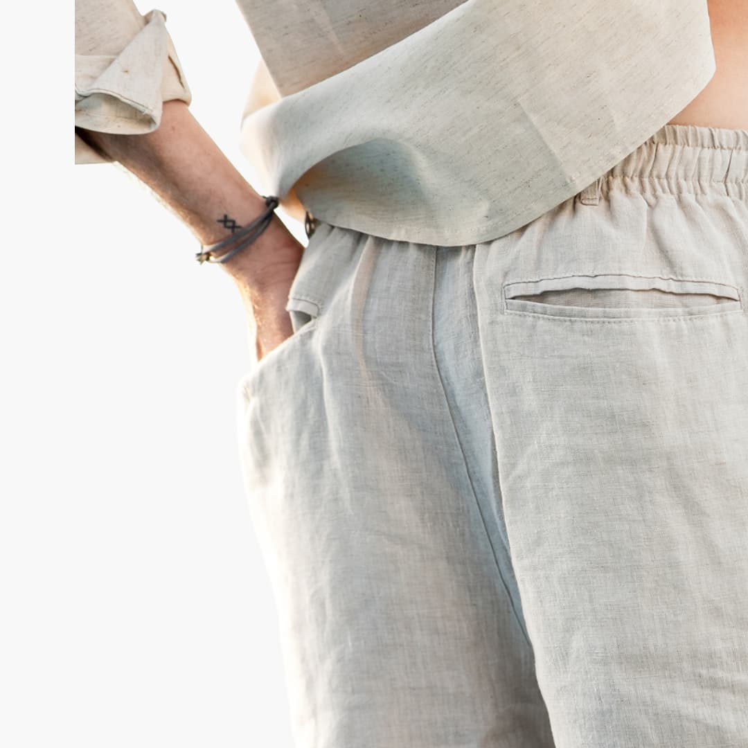 Herren Leinen Shorts mit Kordelzug und Seitentaschen - Image 4