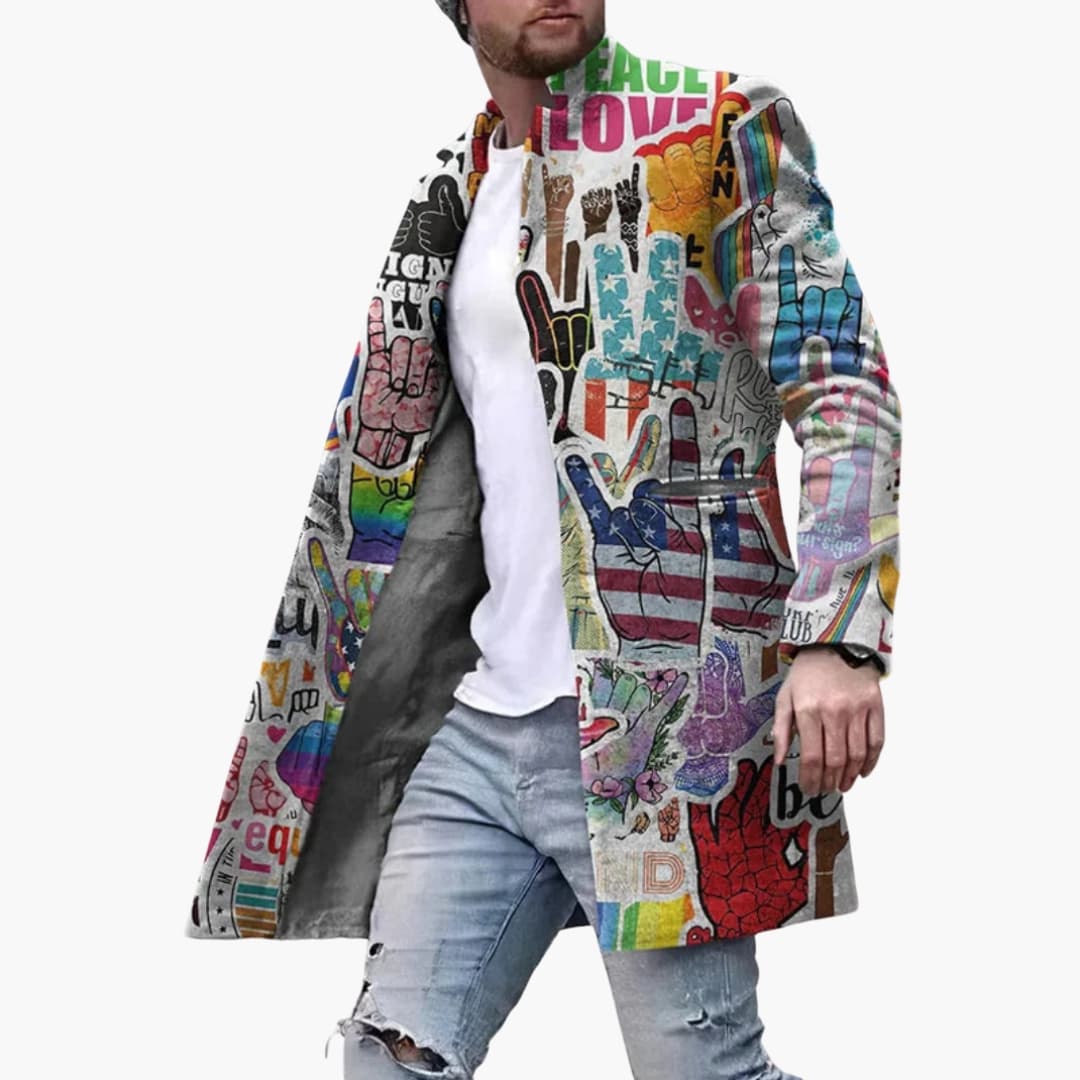 Herren Mantel lang mit Mehrfarbigem Print