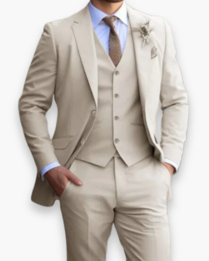 Herren Slim Fit Anzug Beige | Dreiteilig Hochzeit Elegant - Image 3