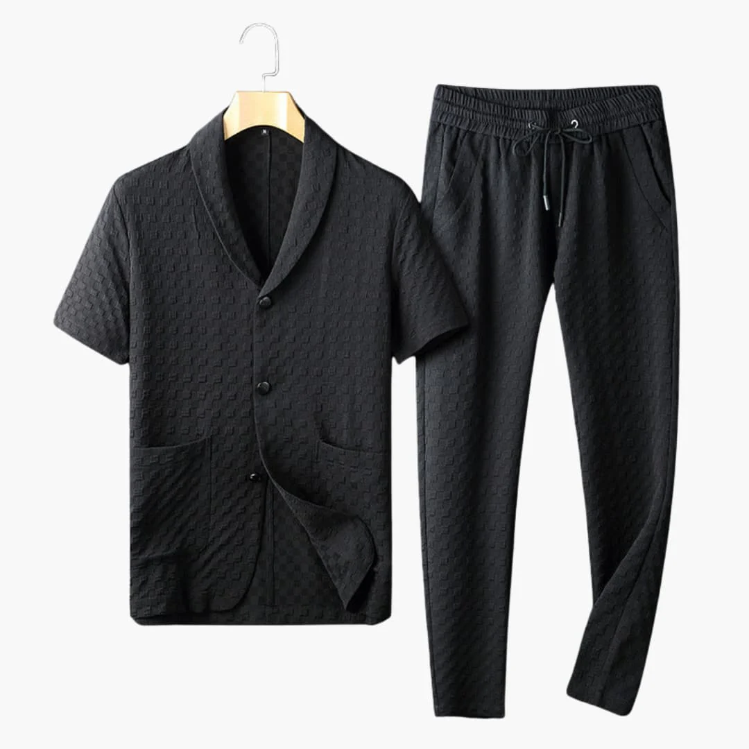 Herren Sommer Loungewear Set mit Knopfleiste und Jogginghose - Image 4