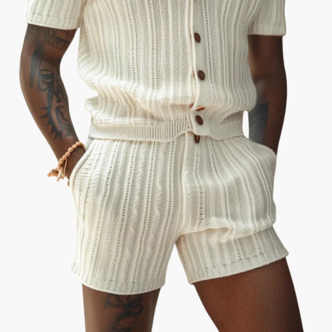 Herren Sommer-Set aus Strick mit Polohemd und Shorts - Image 2