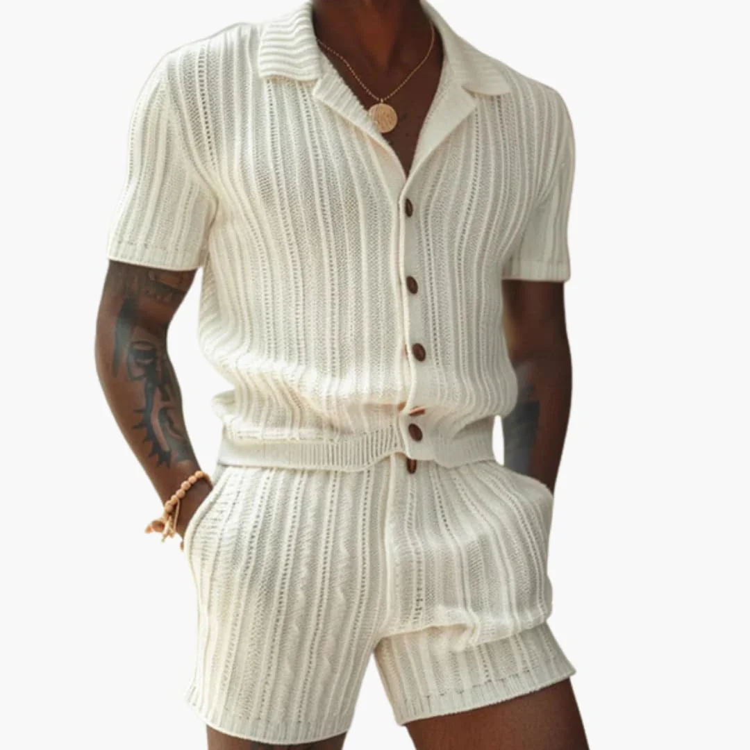 Herren Sommer-Set aus Strick mit Polohemd und Shorts - Image 3