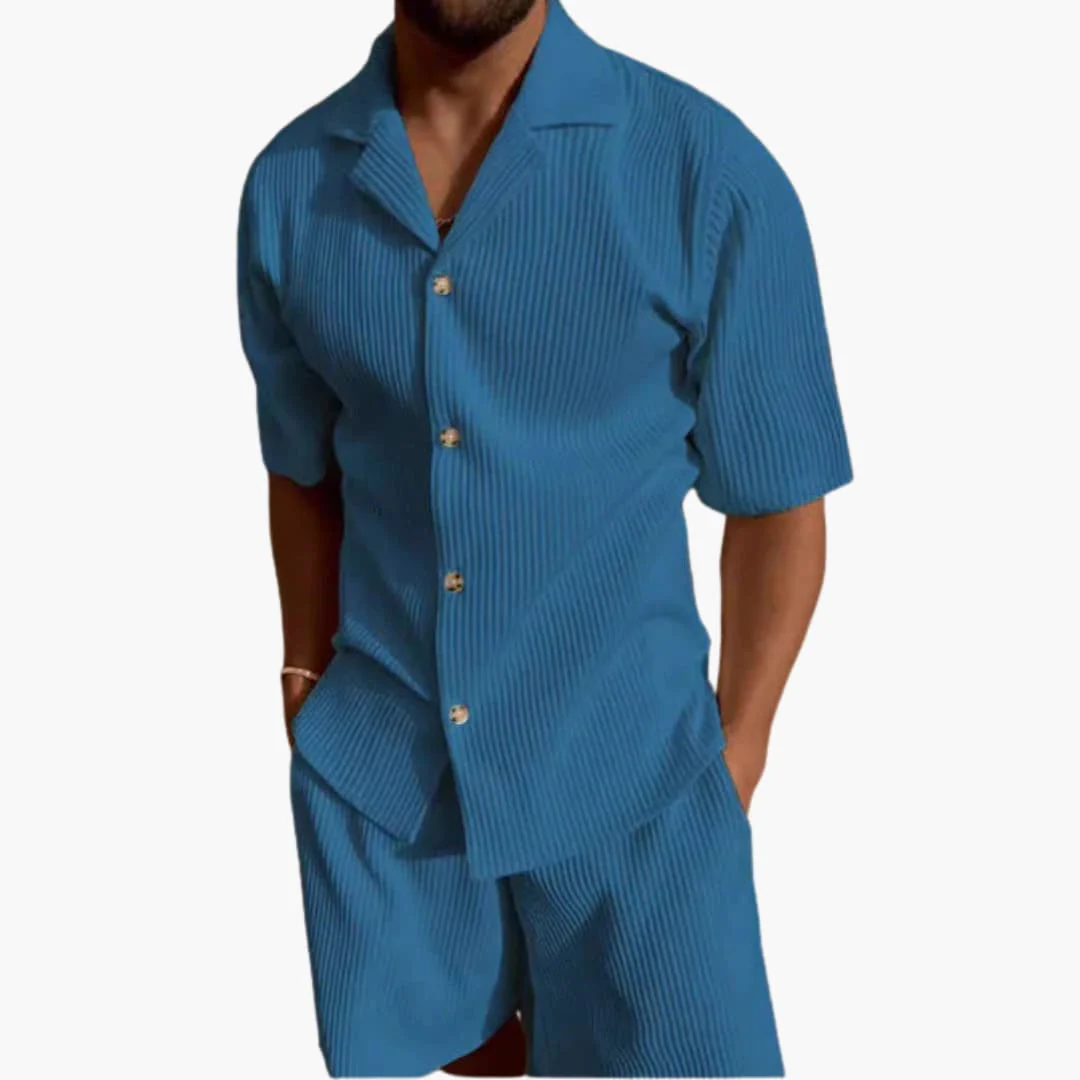 Herren Sommer Set aus strukturiertem Stoff mit Kurzarmhemd - Image 3