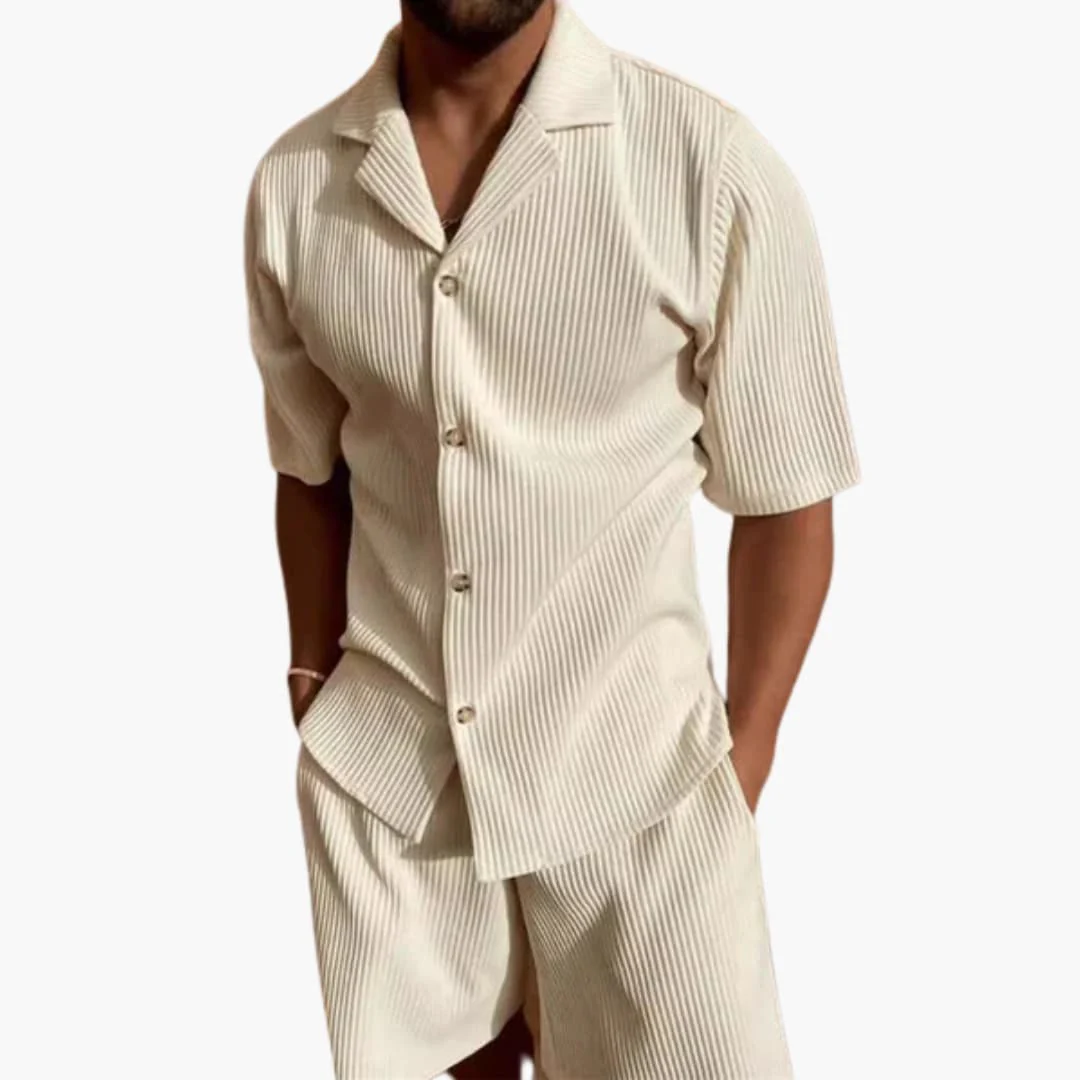 Herren Sommer Set aus strukturiertem Stoff mit Kurzarmhemd - Image 4