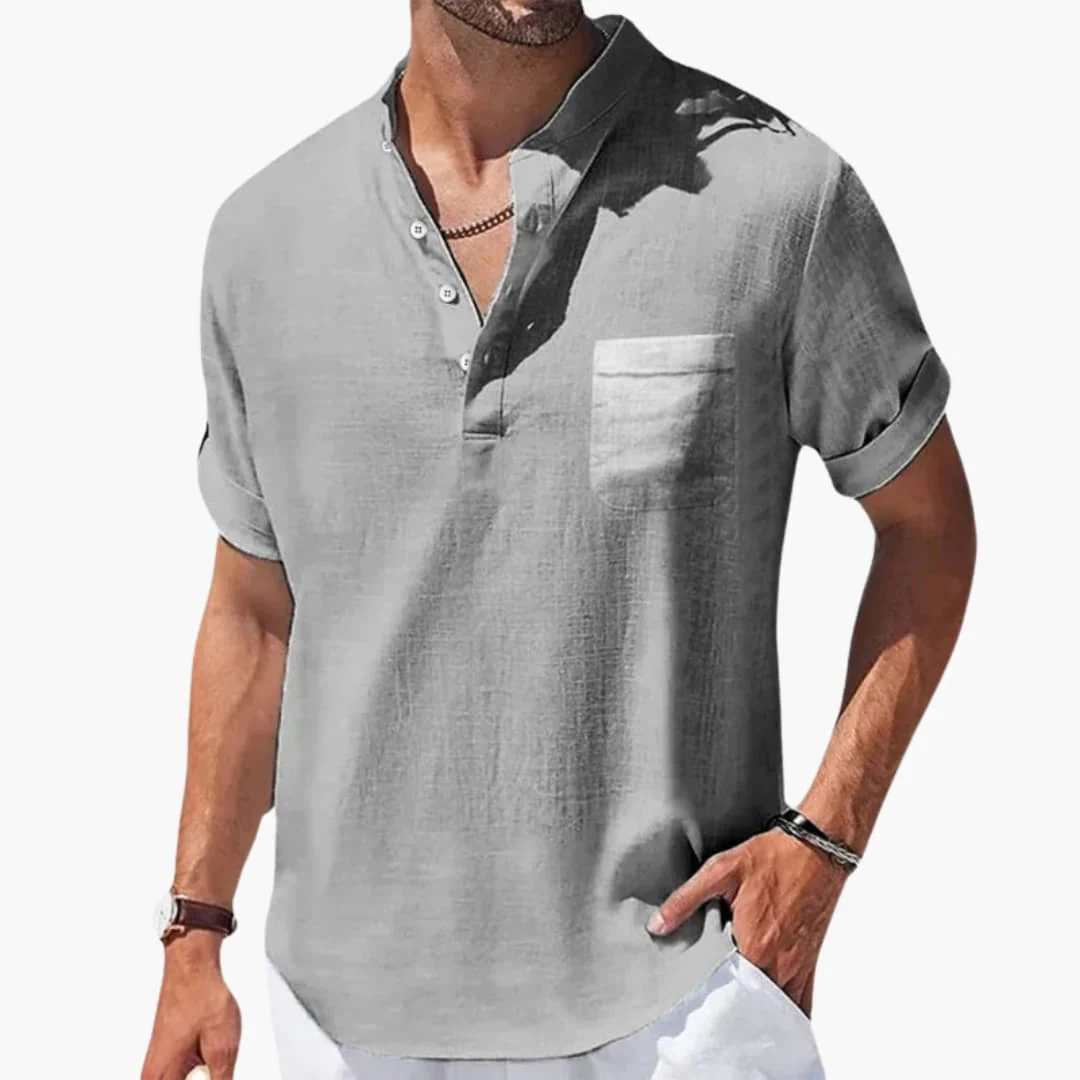 Herren Sommer T-Shirt mit Knopfleiste und Stehkragen - Image 5
