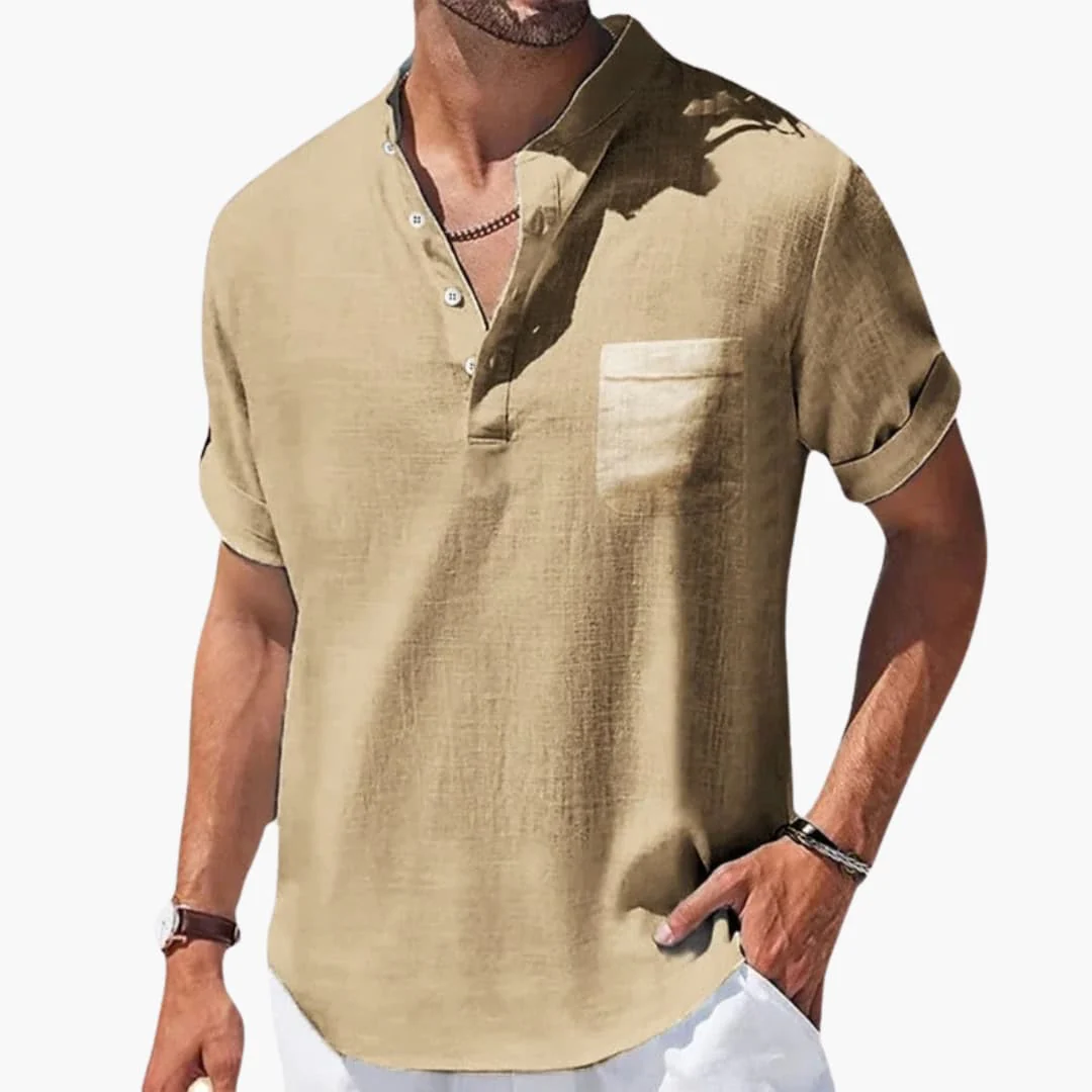 Herren Sommer T-Shirt mit Knopfleiste und Stehkragen - Image 6