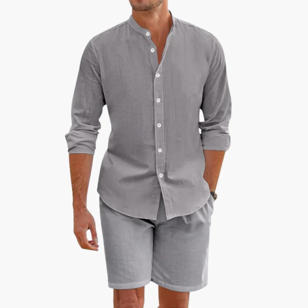 Herren Sommer Zweiteiler aus Leinenmix mit Hemd und Shorts