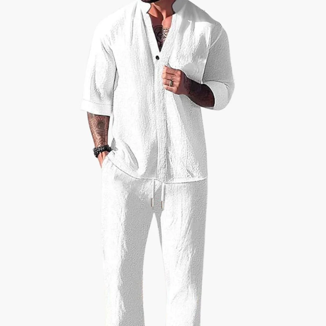 Herren Sommer-Zweiteiler mit Kordelzughose und Langarmhemd - Image 3