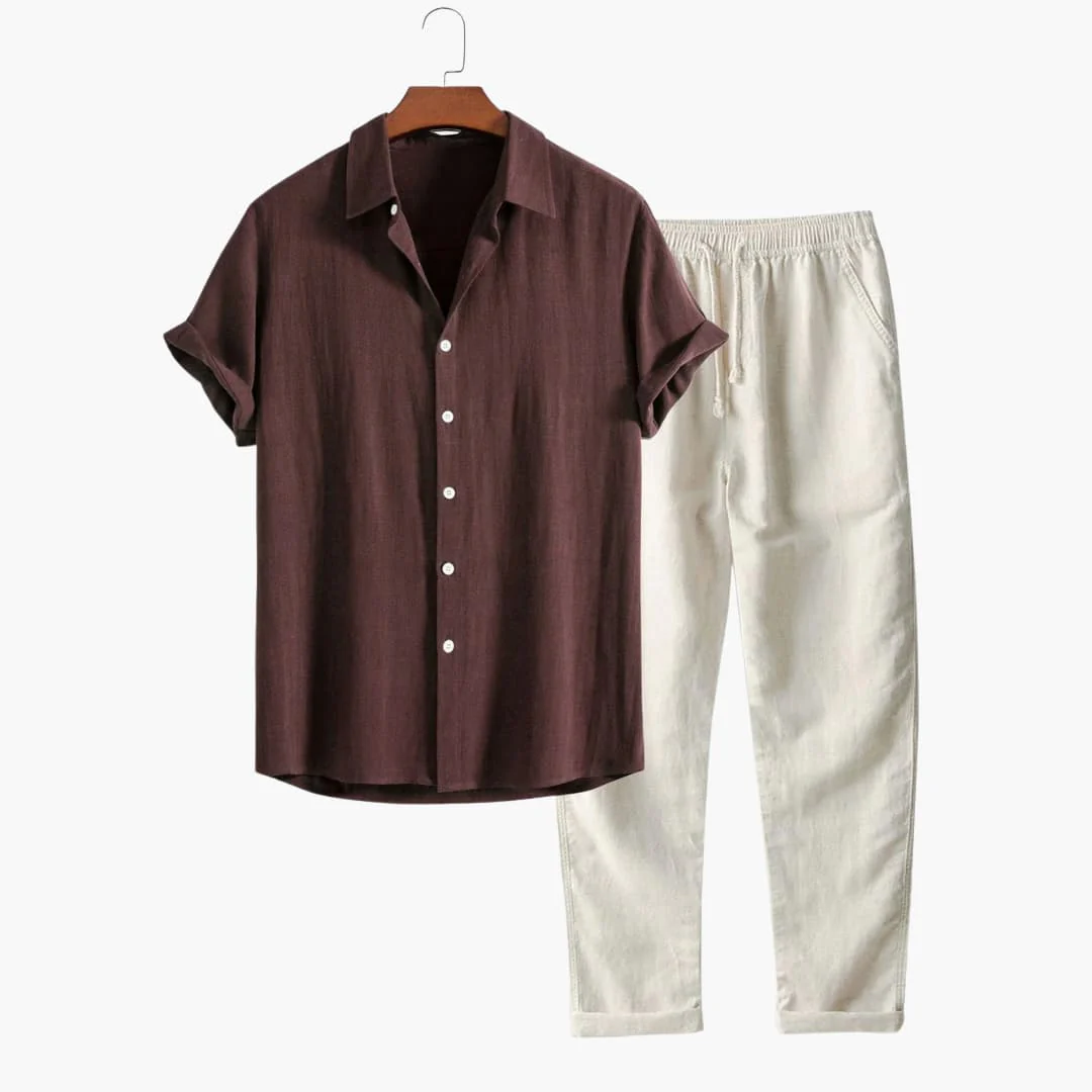 Herren Sommer-Zweiteiler mit Kurzarmhemd und Tapered-Hose
