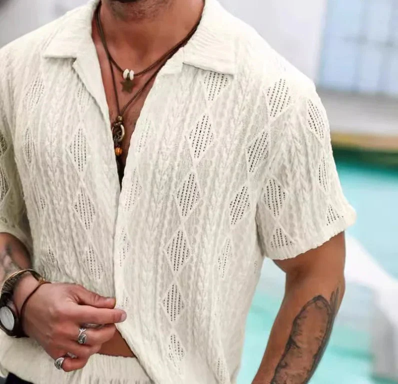 Herren Spitze Hollow Shirt | Stylish Casual Sommer Top - Image 2